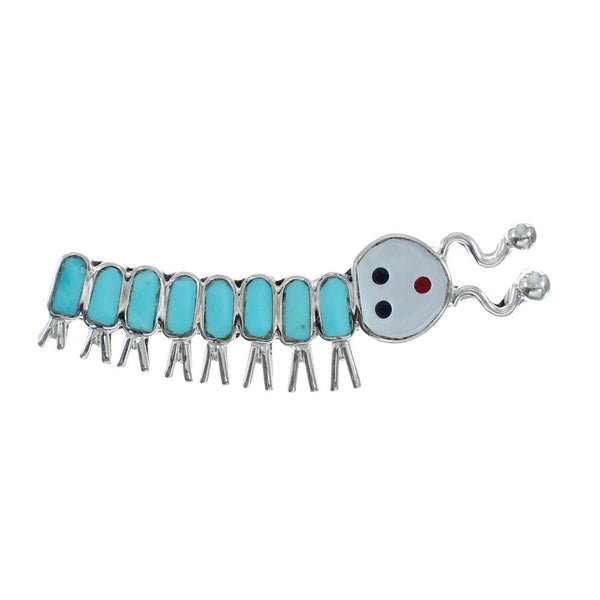 American Indian Zuni Multicolor Genuine Sterling Silver Caterpillar Pin AX128739